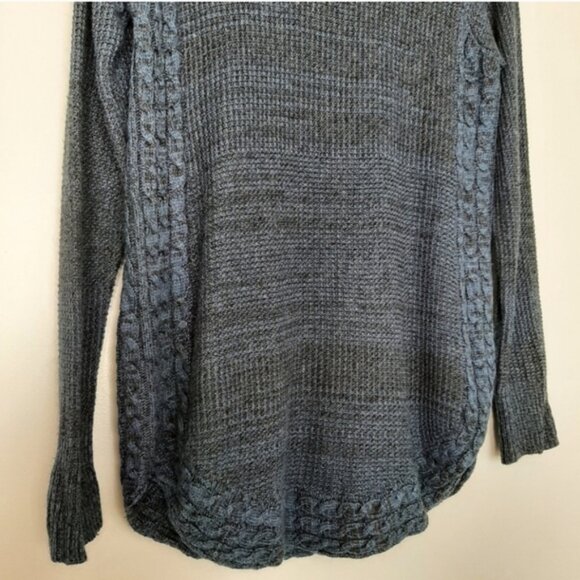 ONYX Cable Knit Sides Crewneck Sweater Rounded Hem Soft Top Marled Blue Sz M - Picture 14 of 14
